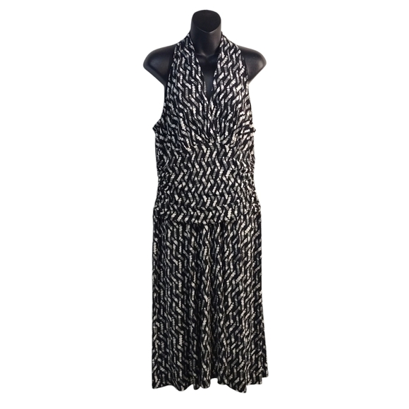 NINE WEST Empire Waist Dress Women's Black White V-Neck Sleeveless Dress Size 14 - Picture 1 of 8